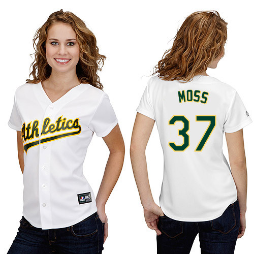 Brandon Moss #37 mlb Jersey-Oakland Athletics Women's Authentic Home White Cool Base Baseball Jersey